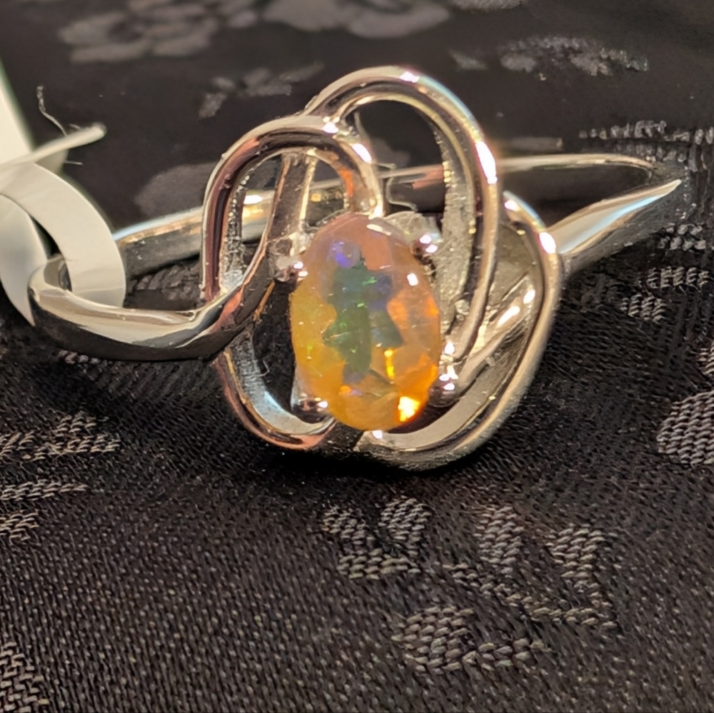 Genuine Natural Ethiopian Opal Sterling Silver Celtic Design 925 Silver Size 9 - Picture 7 of 12